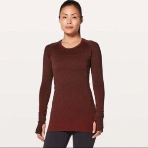 Lululemon Swiftly Tech Long Sleeve Crew in Black / True Red Sz 6
